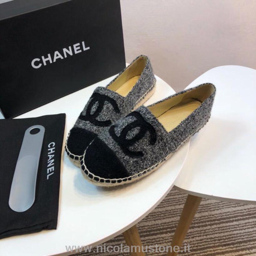 Original quality Chanel Tweed and Fabric Espadrilles Spring/Summer 2017 Collection Act 2 Grey/Black