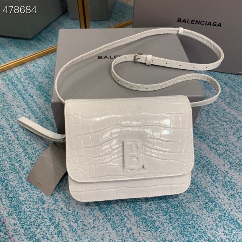 Original quality Balenciaga B Shoulder Bag 18cm Crocodile Embossed Leather Spring/Summer 2021 Collection White
