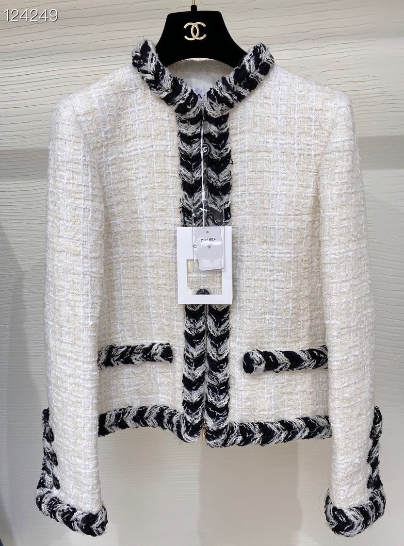 Original quality Chanel Tweed Womens Blazer Fall/Winter 2020 Collection White/Black