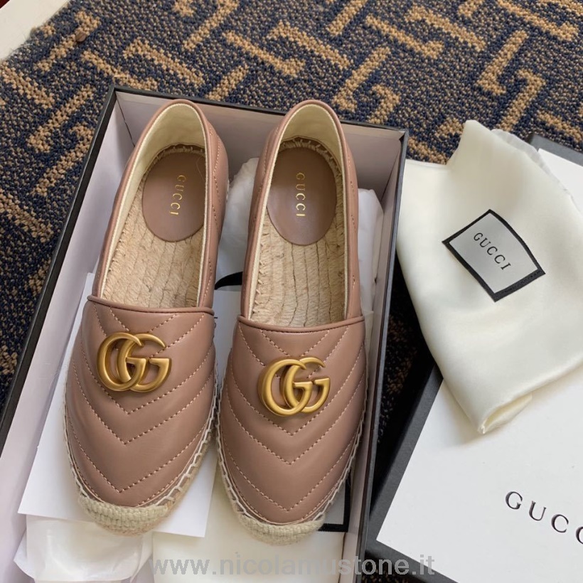 Original quality Gucci Marmont Espadrilles Calfskin Leather Spring/Summer 2020 Collection Blush