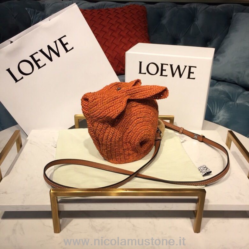 Original quality Loewe Bunny Raffia Mini Crossbody Bag 18cm Calfskin Leather Spring/Summer 2019 Collection Orange