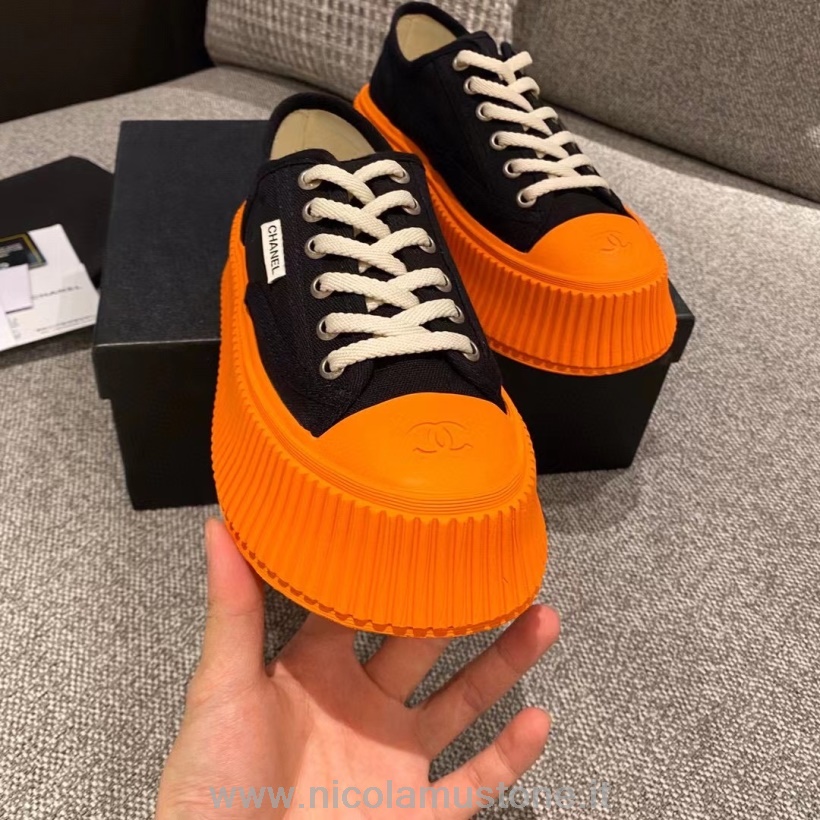 Original quality Chanel Canvas Platform Sneakers Fall/Winter 2021 Collection Black/Orange