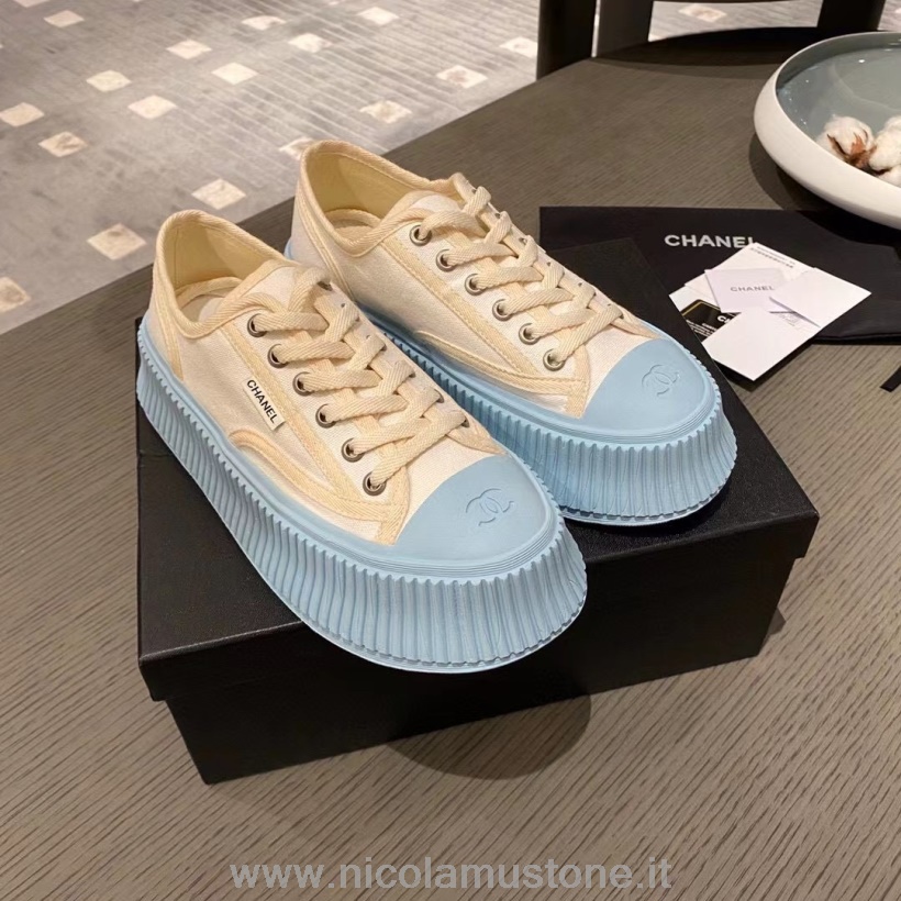 Original quality Chanel Canvas Platform Sneakers Fall/Winter 2021 Collection White/Blue