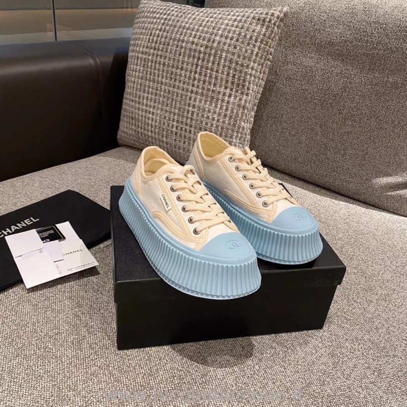 Original quality Chanel Canvas Platform Sneakers Fall/Winter 2021 Collection White/Blue