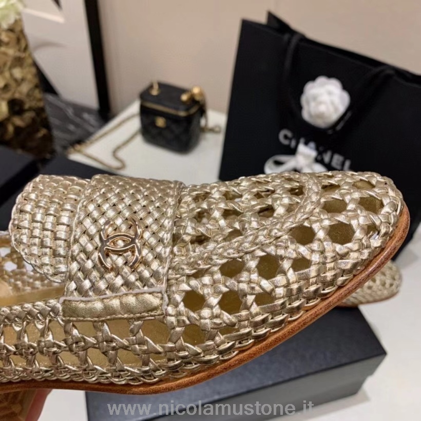 Original quality Chanel Woven Driver Loafers Calfskin Leather Fall/Winter 2021 Collection Gold