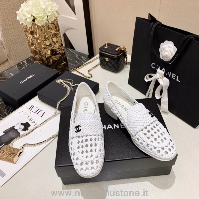 Original quality Chanel Woven Driver Loafers Calfskin Leather Fall/Winter 2021 Collection White