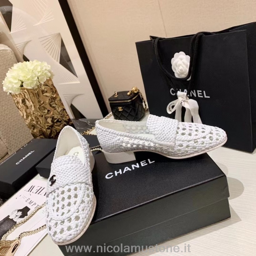 Original quality Chanel Woven Driver Loafers Calfskin Leather Fall/Winter 2021 Collection White