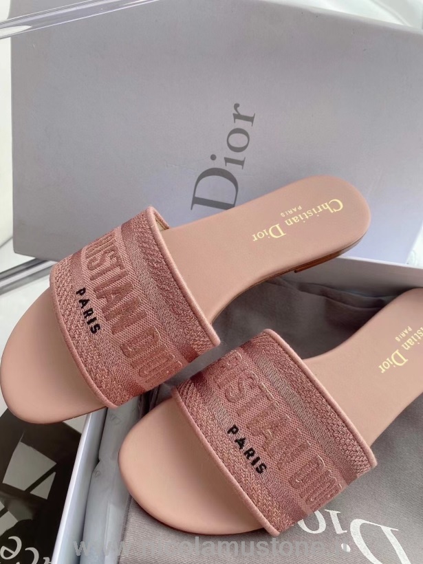 Original quality Christian Dior Dway Sandals in Embroidered Cotton Calfskin Leather Spring/Summer 2021 Collection Pink
