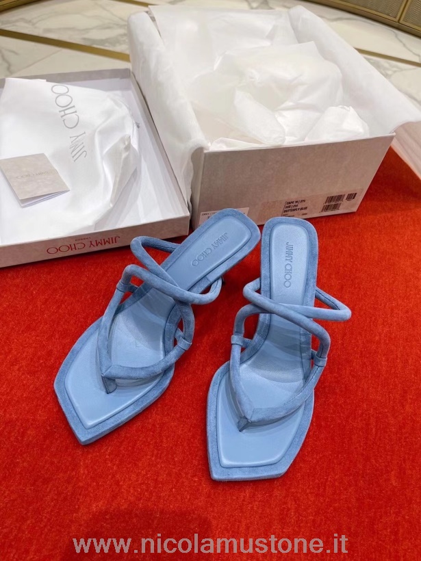Original quality Jimmy Choo Cape Strappy Sandals Suede/Calfskin Leather Spring/Summer 2021 Collection Blue