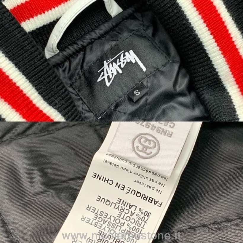 Original quality Stussy x Denim Tears x Our Legacy Oversized Varsity Jacket Spring/Summer 2022 Collection Black
