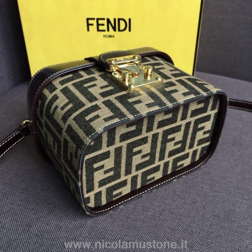 Original quality Fendi Canvas FF Logo Vanity Beauty Bag 18cm Calfskin Leather Spring/Summer 2019 Collection Brown