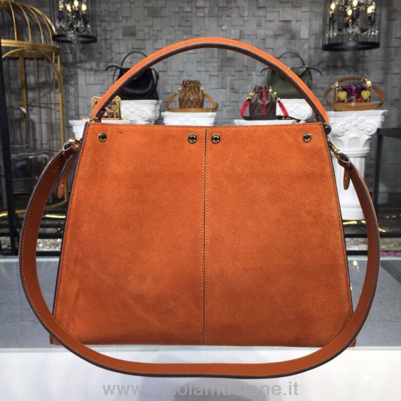 Original quality Fendi Peekaboo X-Lite Fit FF Logo Bag 40cm Suede Goatskin Leather Spring/Summer 2019 Collection Rust Orange