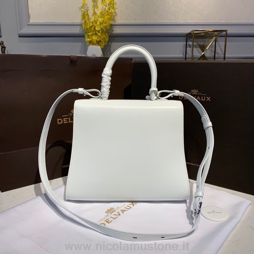 Original quality Delvaux Brillant MM Satchel Flap 28cm Bag Calfskin Leather White Hardware Fall/Winter 2019 Collection White
