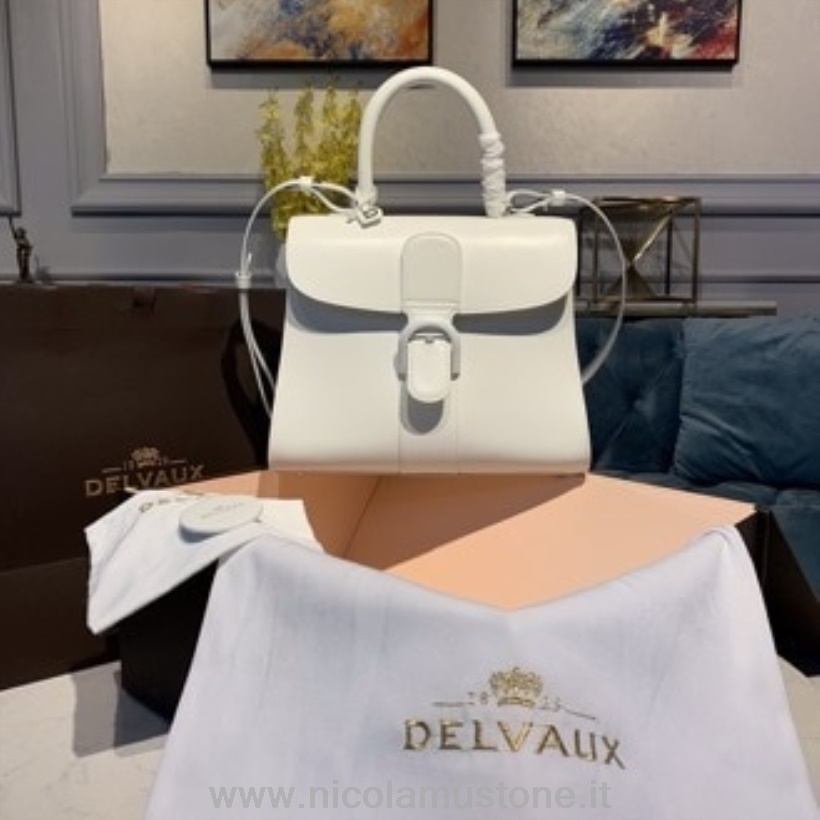 Original quality Delvaux Brillant MM Satchel Flap 28cm Bag Calfskin Leather White Hardware Fall/Winter 2019 Collection White