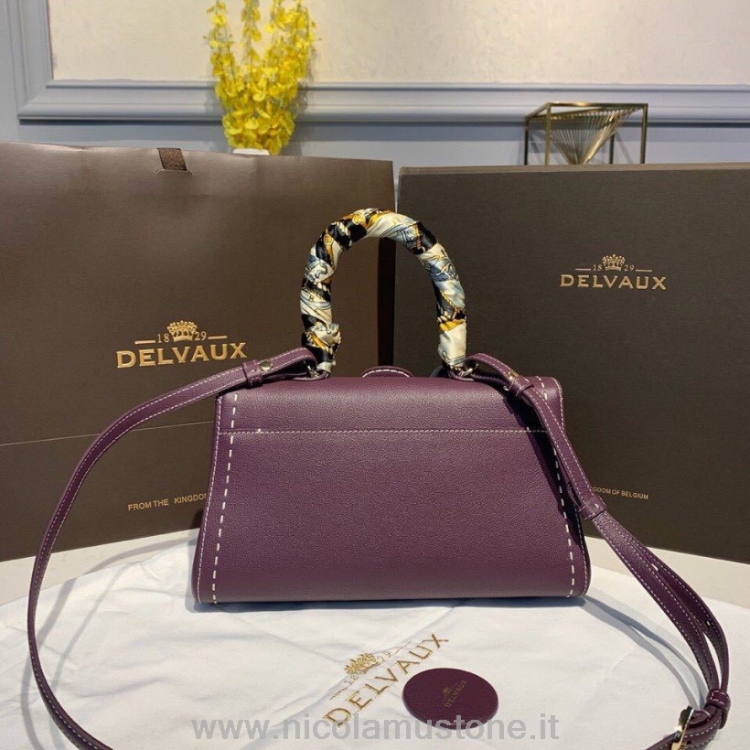Original quality Delvaux Sellier Brillant East West Satchel Flap 28cm Bag Grained Calfskin Leather Gold Hardware Fall/Winter 2019 Collection Dark Purple