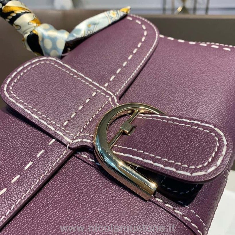 Original quality Delvaux Sellier Brillant East West Satchel Flap 28cm Bag Grained Calfskin Leather Gold Hardware Fall/Winter 2019 Collection Dark Purple