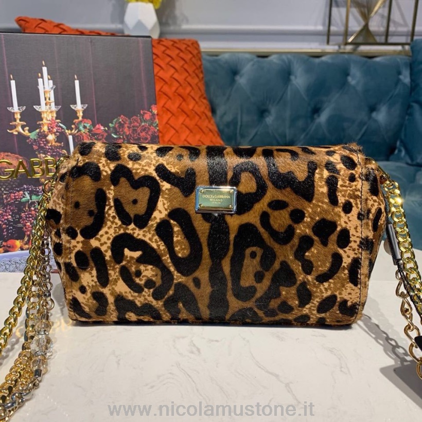Original quality Dolce Gabbana Fur Embroidered Shoulder Bag 20cm Calfskin Leather Fall/Winter 2019 Collection Leopard