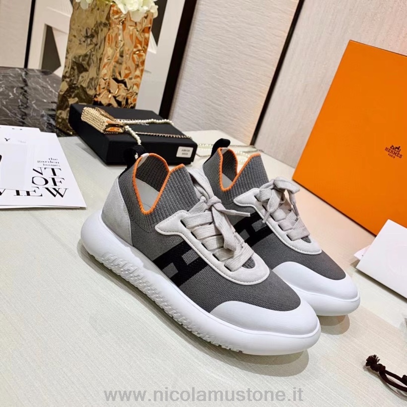 Original quality Hermes Crew Knit Lace Sneakers Fall/Winter 2021 Collection White/Grey
