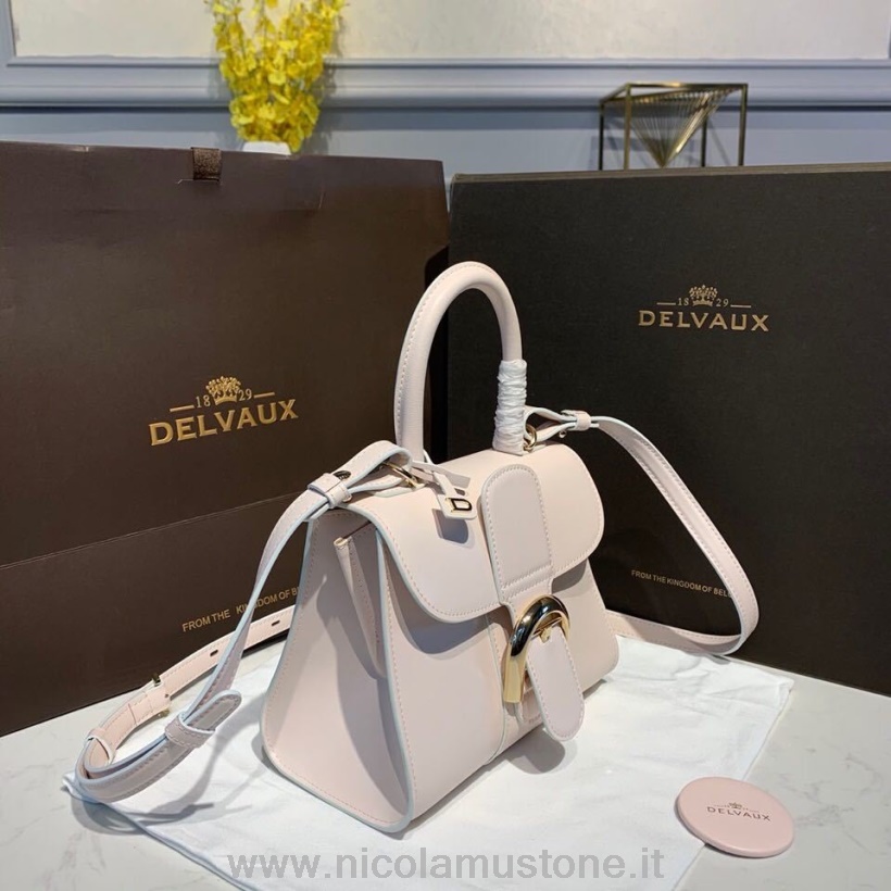 Original quality Delvaux Brillant BB Satchel Flap 20cm Bag Calfskin Leather Gold Hardware Fall/Winter 2019 Collection Pale Pink