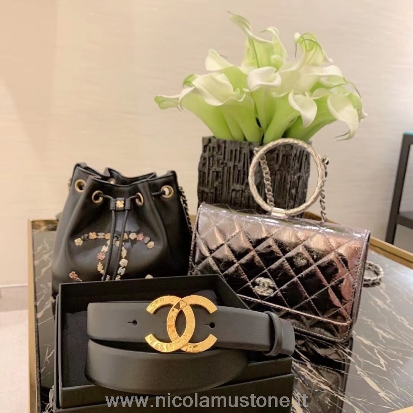 Original quality Chanel CC Buckle Belt 3CM Gold Hardware Calfskin Leather Fall/Winter 2020 Collection Black