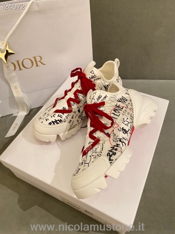 Original quality Christian Dior DiorAmour D-Connect Neoprene Sneakers Calfskin Leather Fall/Winter 2020 Collection Red/White