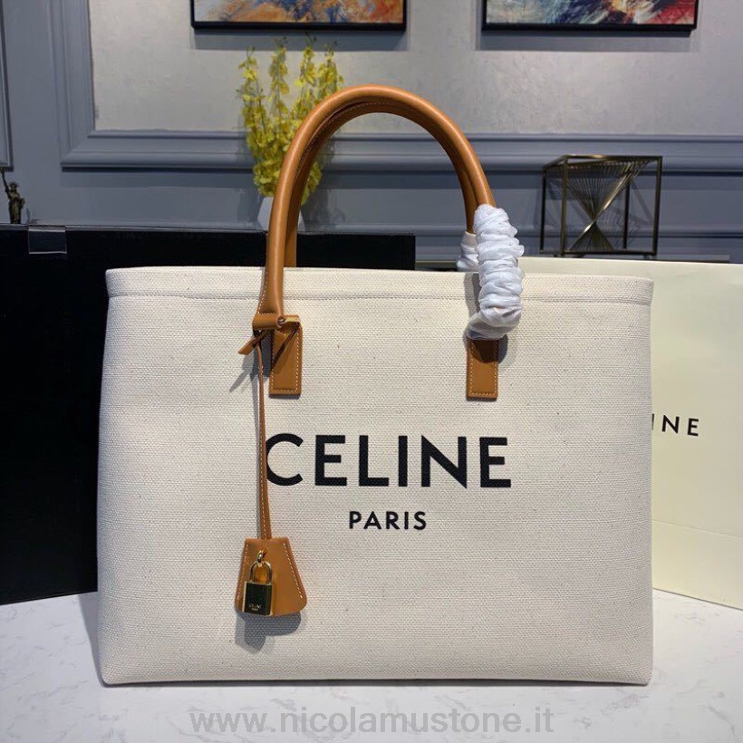 Original quality Celine Horizontal Cabas Tote Canvas with Celine Print/Calfskin Leather Fall/Winter 2019 Collection Beige