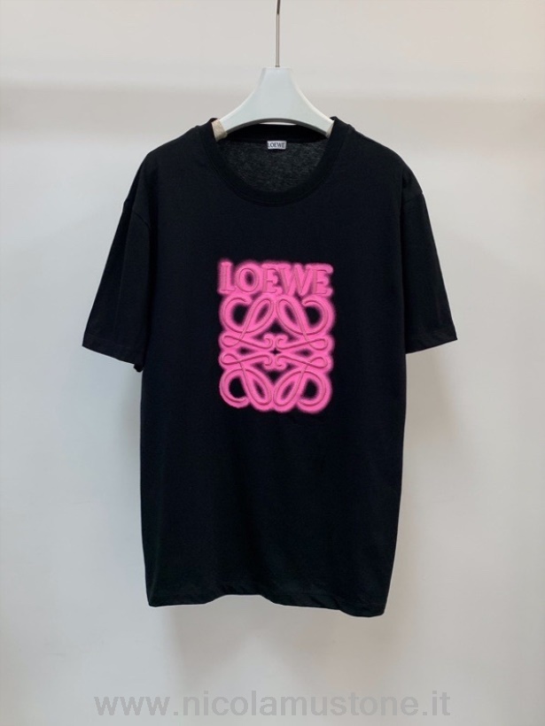 Original quality Loewe Anagram T-Shirt Spring/Summer 2022 Collection Black/Neon Pink