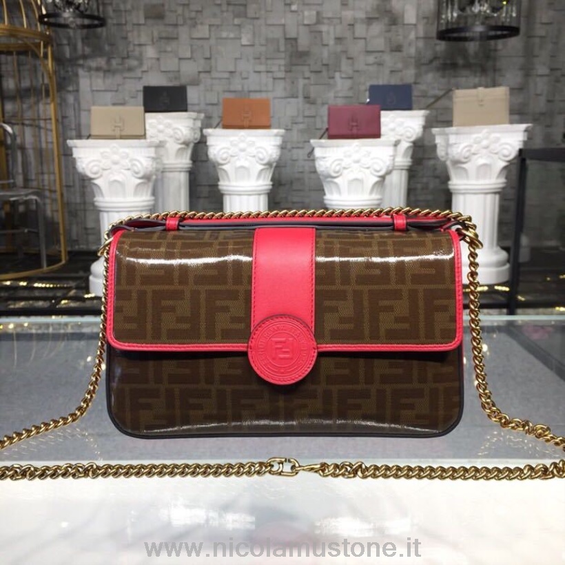Original quality Fendi Double FF Baguette Shoulder Bag 26cm Calfskin Leather Spring/Summer 2019 Collection Brown/Red