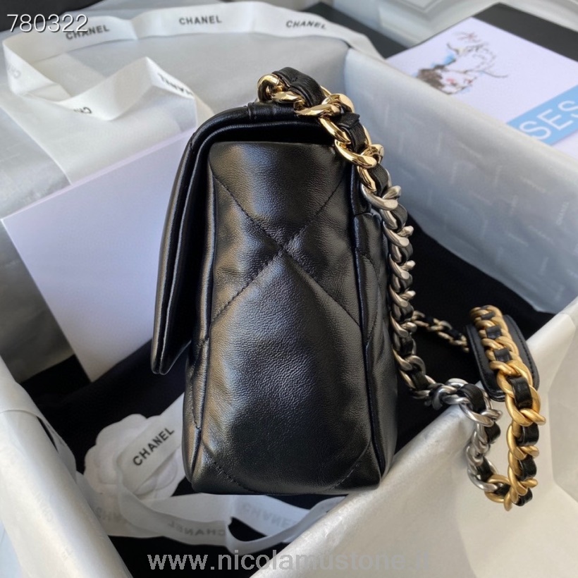 Original quality Chanel 19 Flap Bag 26cm AS1160 Silver Hardware Goatskin Leather Fall/Winter 2021 Collection Black