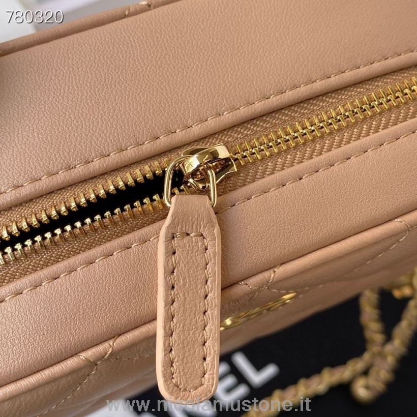 Original quality Chanel Box Bag 14cm AS2463 Gold Hardware Lambskin Leather Fall/Winter 2021 Collection Peach