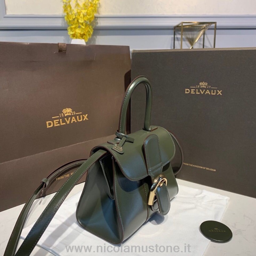 Original quality Delvaux Brillant BB Satchel Flap 20cm Bag Calfskin Leather Gold Hardware Fall/Winter 2019 Collection Dark Green