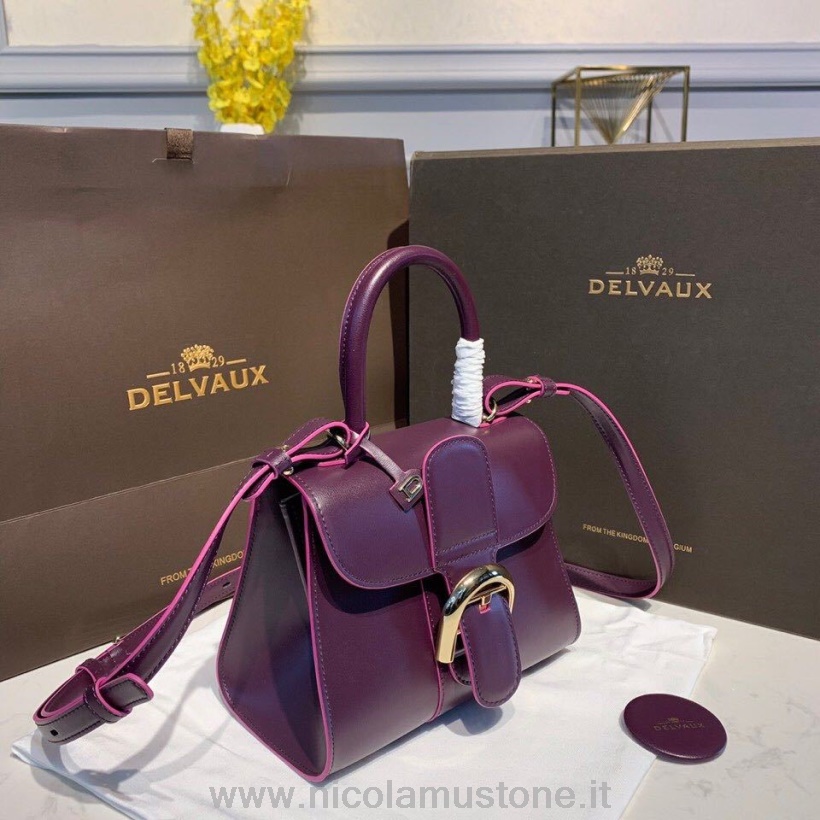 Original quality Delvaux Brillant BB Satchel Flap 20cm Bag Calfskin Leather Gold Hardware Fall/Winter 2019 Collection Dark Purple