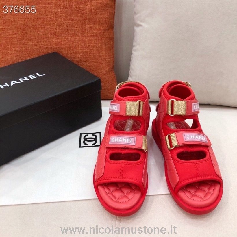 Original quality Chanel Velcro Strap Gladiator Sandals Lambskin Leather Spring/Summer 2021 Collection Red
