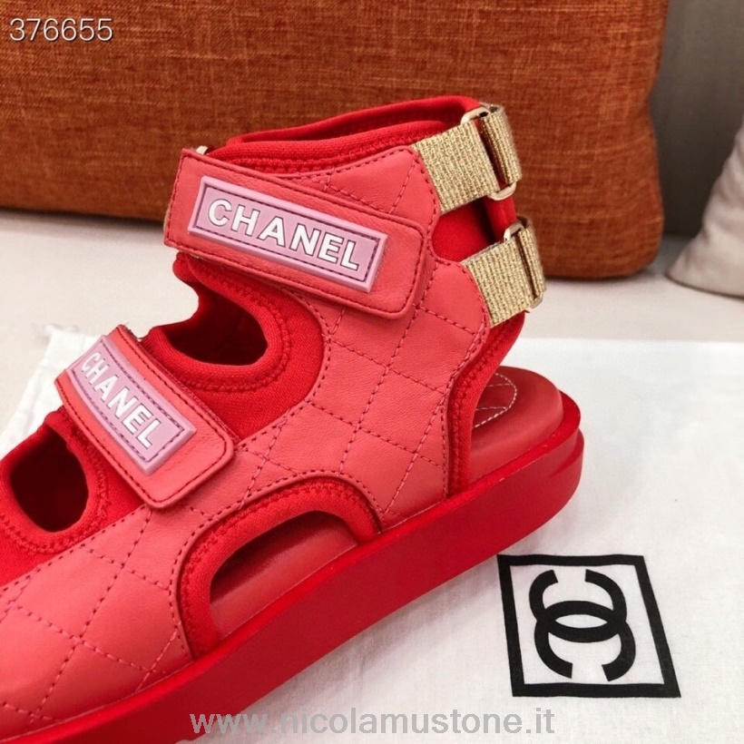 Original quality Chanel Velcro Strap Gladiator Sandals Lambskin Leather Spring/Summer 2021 Collection Red
