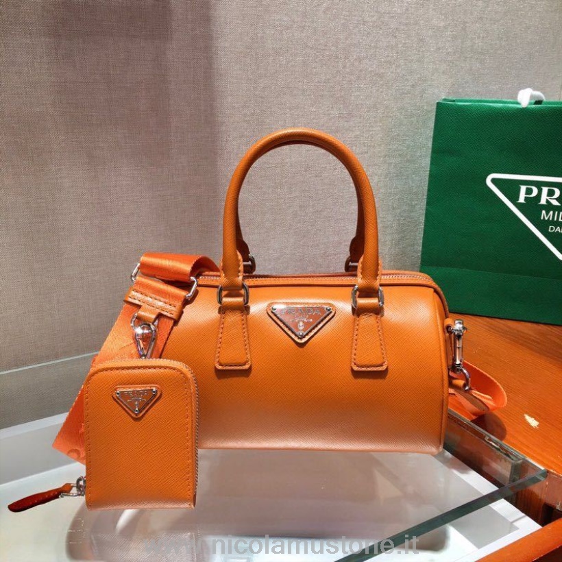 Original quality Prada Boston Bag 20cm 1BA846 Saffiano Leather Spring/Summer 2020 Collection Orange