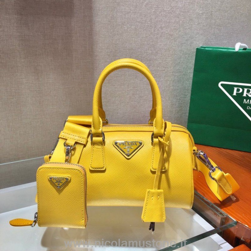 Original quality Prada Boston Bag 20cm 1BA846 Saffiano Leather Spring/Summer 2020 Collection Yellow