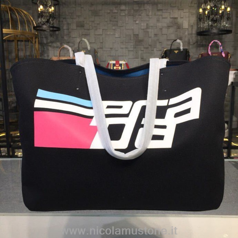 Original quality Canvas Prada Logo Tote Bag 42cm 1BG220 Canvas Spring/Summer 2018 Collection Black