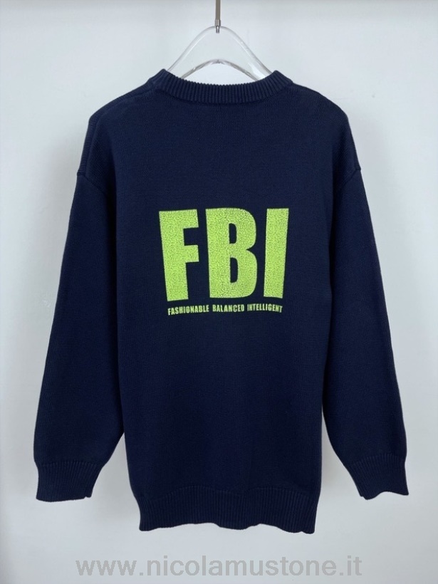 Original quality Balenciaga FBI Knit Sweater Spring/Summer 2022 Collection Navy Blue