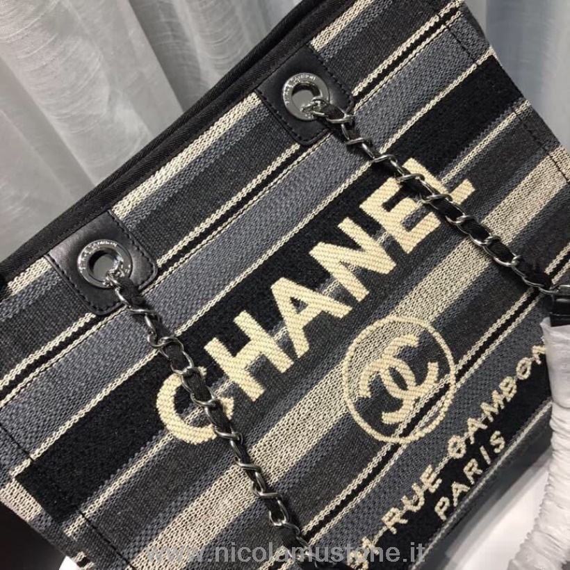 Original quality Chanel Deauville Tote 34cm Canvas Bag Spring/Summer 2019 Collection Blue/Cream/Multi