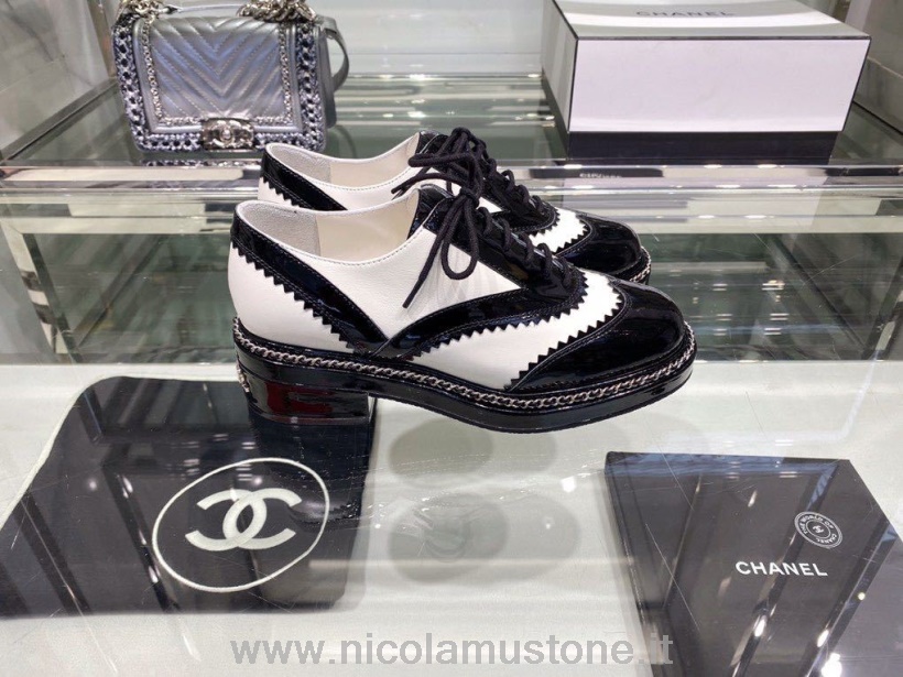 Original quality Chanel Chain Embroidered Creepers Calfskin Leather Fall/Winter 2019 Collection White/Black
