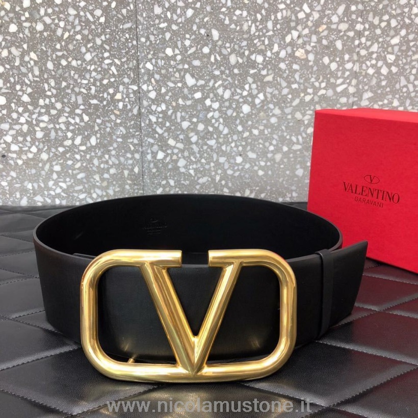 Original quality Valentino Garavani Reversible VLOGO Wide 7CM Belt Calfskin Leather Spring/Summer 2019 Collection Black