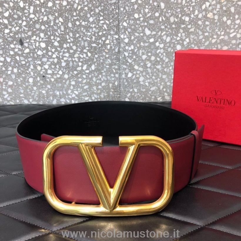 Original quality Valentino Garavani Reversible VLOGO Wide 7CM Belt Calfskin Leather Spring/Summer 2019 Collection Burgundy