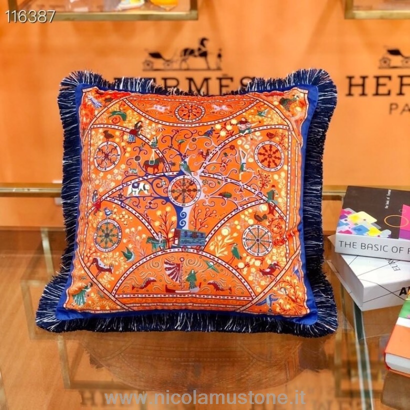Original quality Hermes 45cm Throw Pillow 116387 Orange/Multicolor