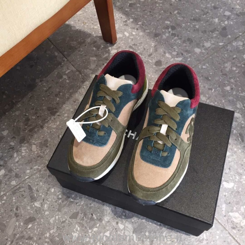 Original quality Chanel Nylon Trainer Sneakers G34360 Suede Lambskin Leather Spring/Summer 2019 Collection Olive Green/Beige/Berry