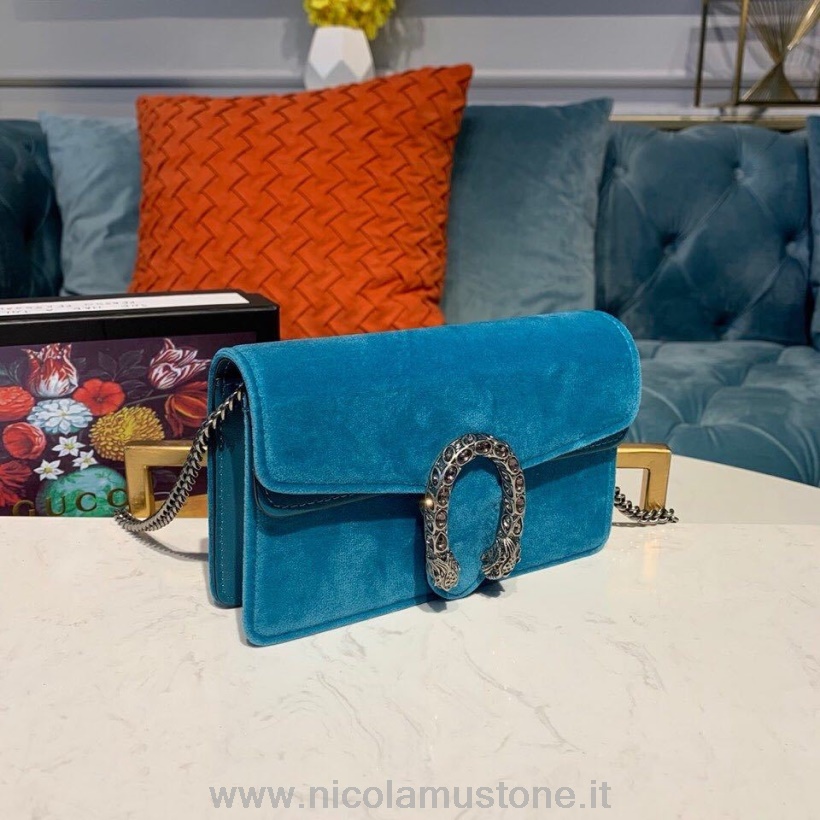 Original quality Gucci Velvet WOC Mini Dionysus Shoulder Bag 16cm Calfskin Leather Trim Canvas Fall/Winter 2019 Collection Turquoise
