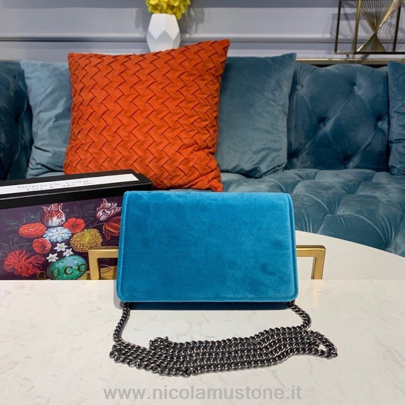 Original quality Gucci Velvet WOC Mini Dionysus Shoulder Bag 16cm Calfskin Leather Trim Canvas Fall/Winter 2019 Collection Turquoise