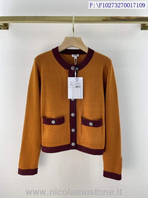 Original quality Chanel Cashmere Sweater Jacket Fall/Winter 2021 Collection Orange/Burgundy