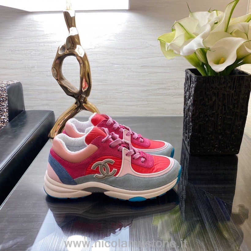Original quality Chanel Nylon Trainer Sneakers Lambskin Suede Leather Spring/Summer 2020 Collection Pink/Light Blue
