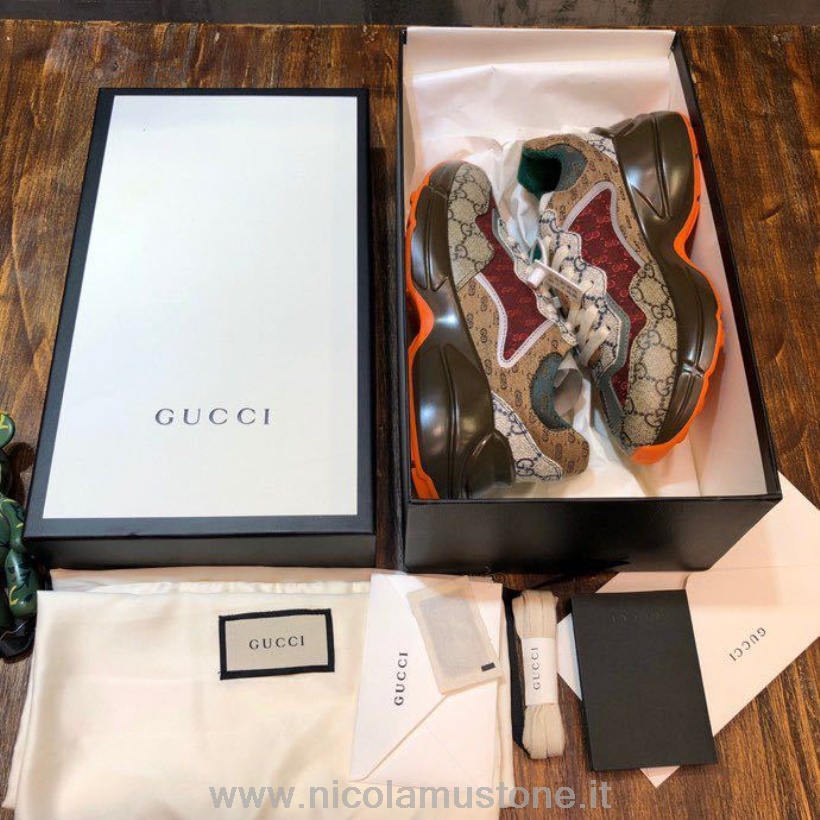 Original quality Gucci GG Rhyton Dad Sneakers 620185 Calfskin Leather Spring/Summer 2020 Collection Brown