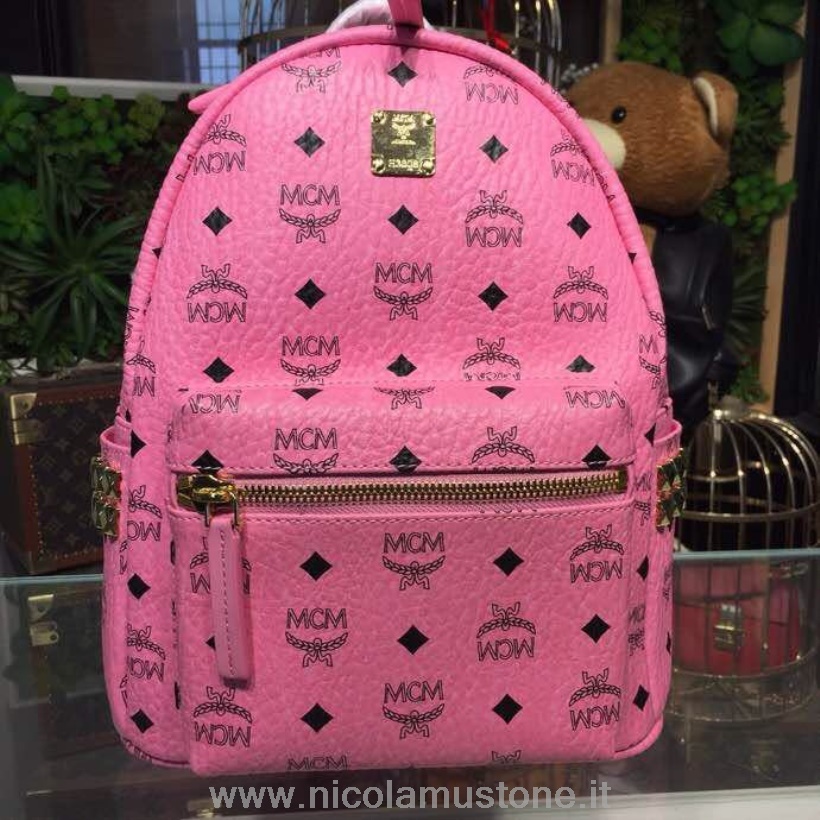 Original quality MCM Studded Backpack 24cm Calfskin Leather Spring/Summer 2018 Collection Pink